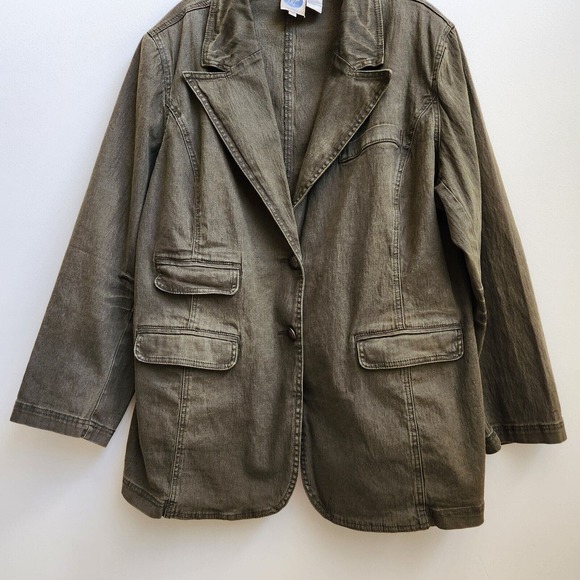 DG2 by Diane Gilman Olive Green Denim Jacket Women Size 3X Long Sleeve Pockets - Picture 3 of 10